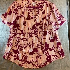 Liz Claiborne Floral Blouse with Burgundy and Peach Design Size XXL